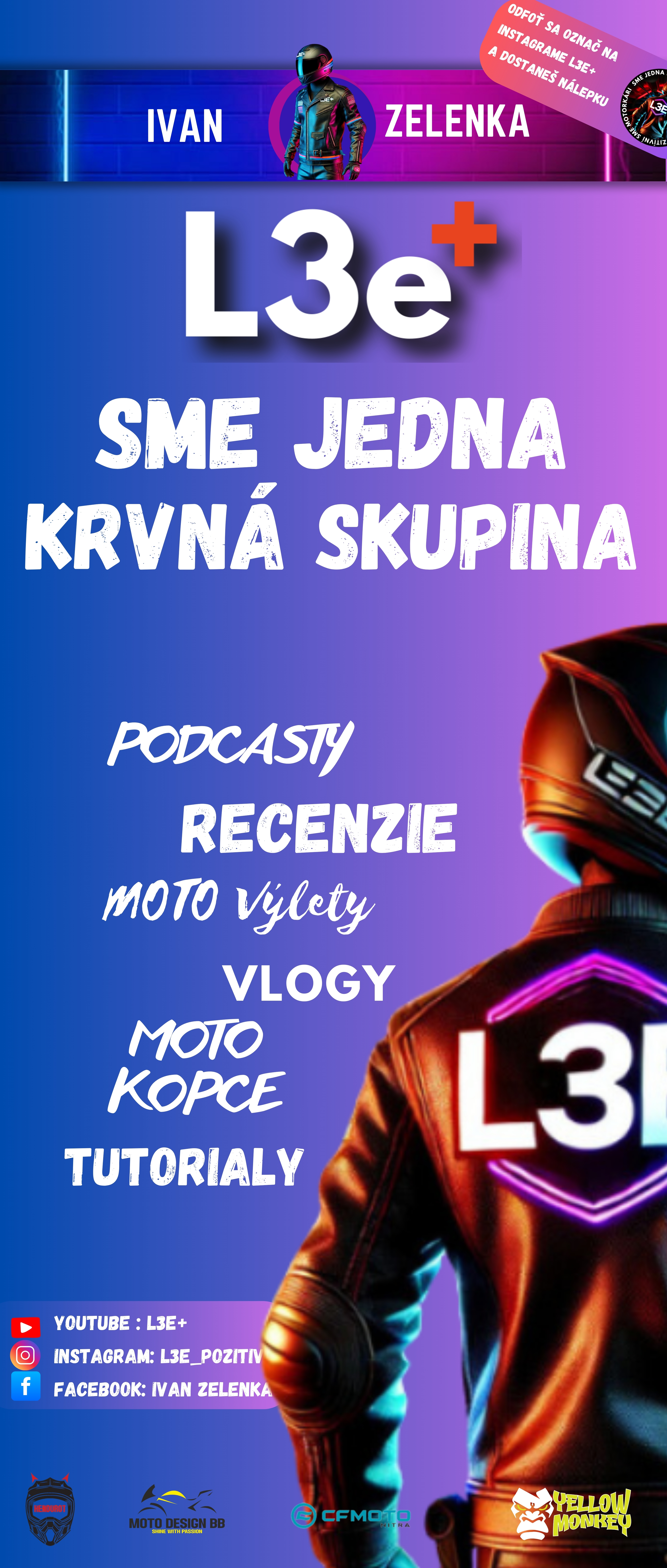 Rollup L3e+ Ivana Zelenku v modrej a fialovej farbe so sloganom Sme jedna krvná skupina